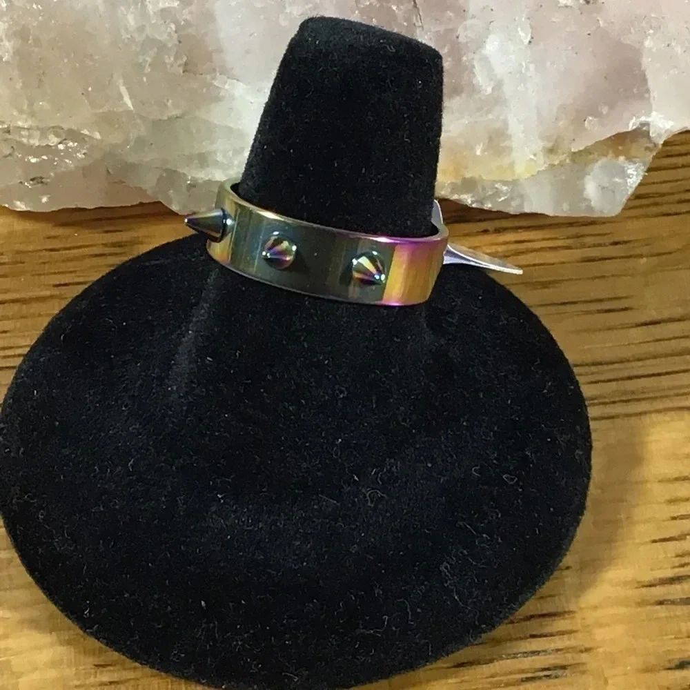 Gold Rainbow Stainless Steel Triple Spike Band Ring